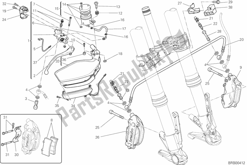 All parts for the Front Brake System of the Ducati Multistrada 1200 S Touring Thailand 2014